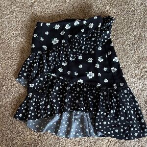 Black Floral Ruffle Tiered Skirt